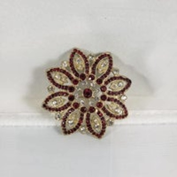 Vintage Monet Red and clear gold tone flower pin brooch - Picture 1 of 5